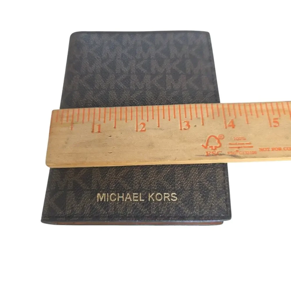 Michael Kors MK Passport Holder Wallet Brown Logo PVC Travel Organizer
